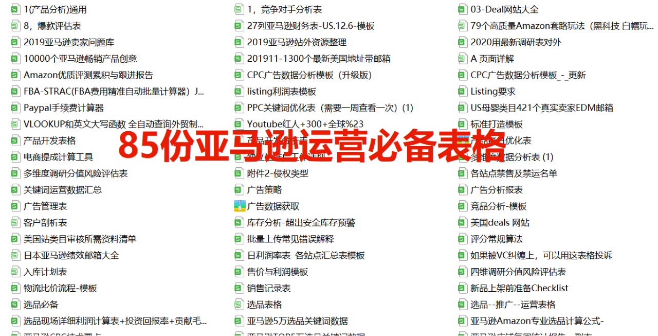 85份亚马逊运营必备表格